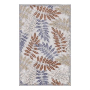 Nourison Aloha 32x48&quot Polypropylene Fabric Area Rug in Blue and Mocha