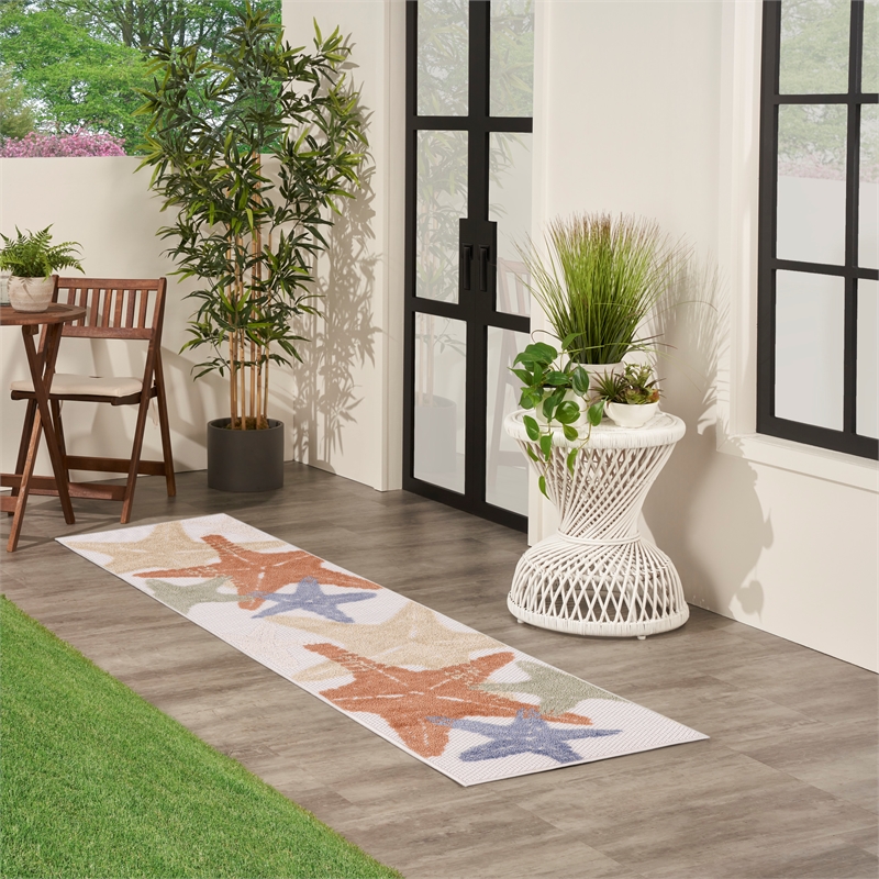 Nourison Aloha 2' x 6' Fabric Ivory/ Cream Multicolor Outdoor Rug