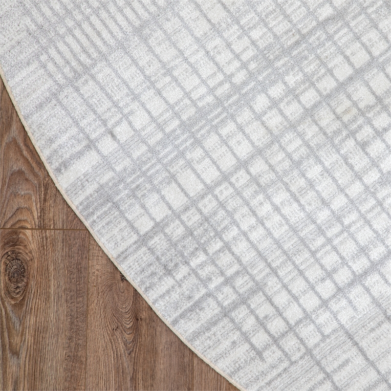 Astra Machine Washable 5' Round Fabric Ivory Blue Mid-Century Modern Indoor Rug