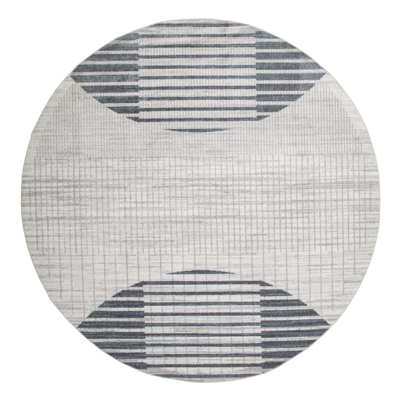 Astra Machine Washable 5' Round Fabric Ivory Blue Mid-Century Modern Indoor Rug