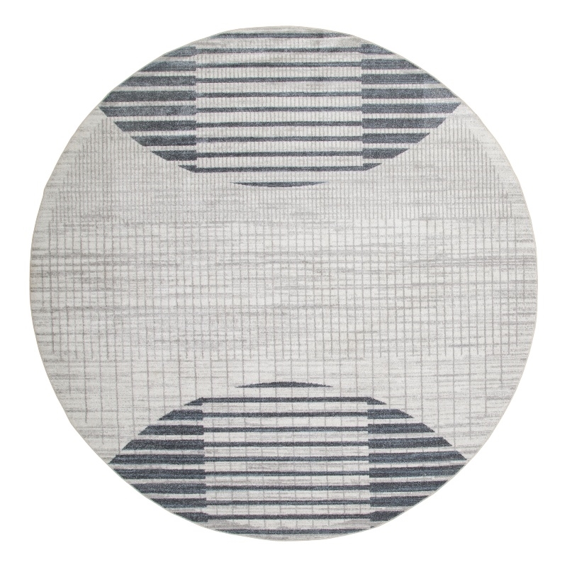 Astra Machine Washable 8' Round Fabric Ivory Blue Mid-Century Modern Indoor Rug