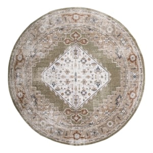 Astra Machine Washable 8' Round  Fabric Sage Green Multicolor Vintage Indoor Rug