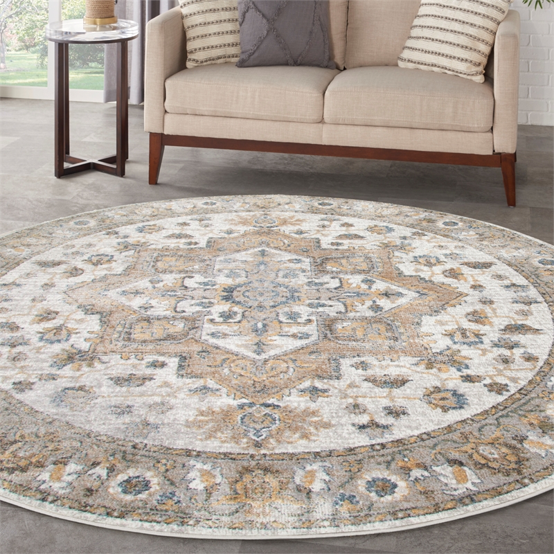 Astra Machine Washable 5' Round Fabric Silver Gray Vintage Indoor Rug
