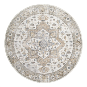 Astra Machine Washable 5' Round Fabric Silver Gray Vintage Indoor Rug