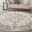 Astra Machine Washable 8' Round Fabric Silver Gray Vintage Indoor Rug