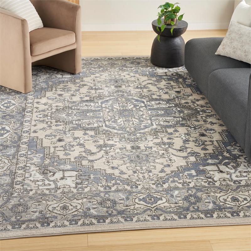 Nourison Concerto 8' x 10' Ivory Blue Fabric Vintage Area Rug (8' x 10')