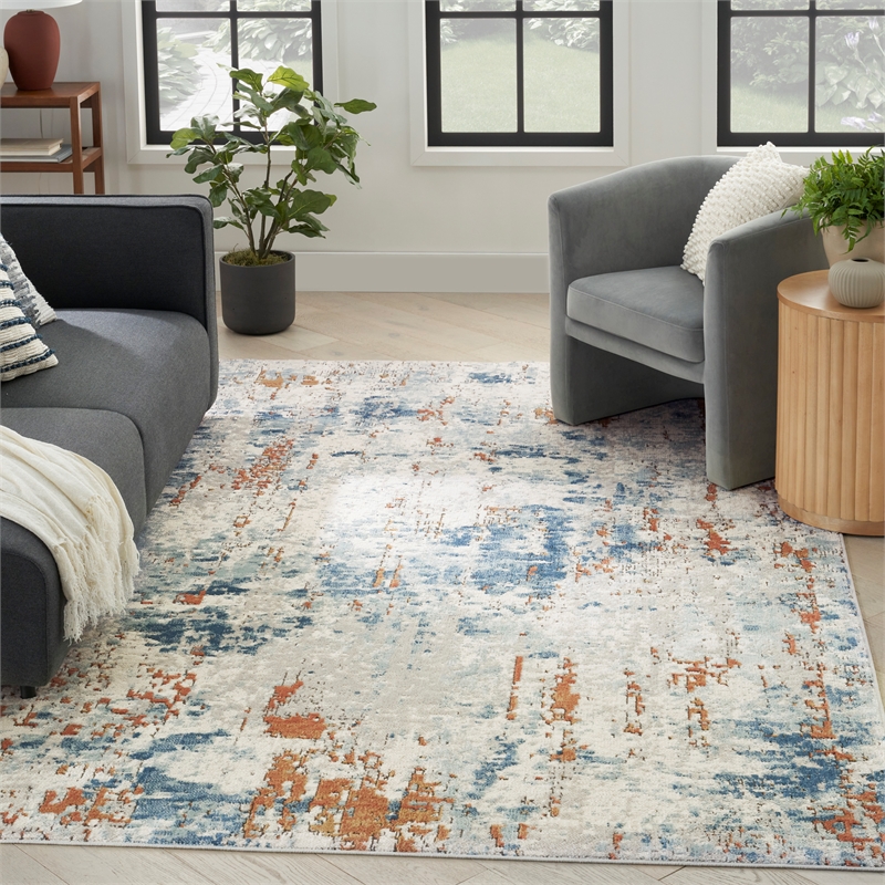 Nourison Concerto 5' x 7' Beige Blue Rust Fabric Modern Area Rug (5' x 7')