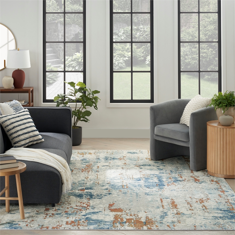 Nourison Concerto 5' x 7' Beige Blue Rust Fabric Modern Area Rug (5' x 7')