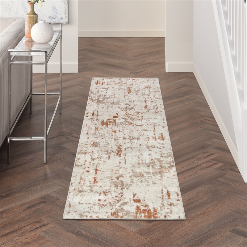 Nourison Concerto 8' Runner Ivory Rust Fabric Modern Area Rug (8' Runner)