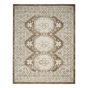 Nourison Serenity Home 94x118&quot Indoor Traditional Fabric Rug in Ivory and Mocha