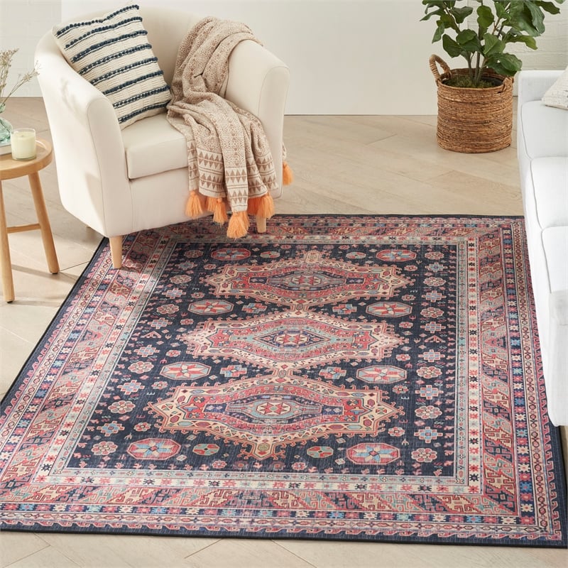 Nourison Vintage Home 5' x 7' Fabric Navy Blue Bohemian Indoor Rug