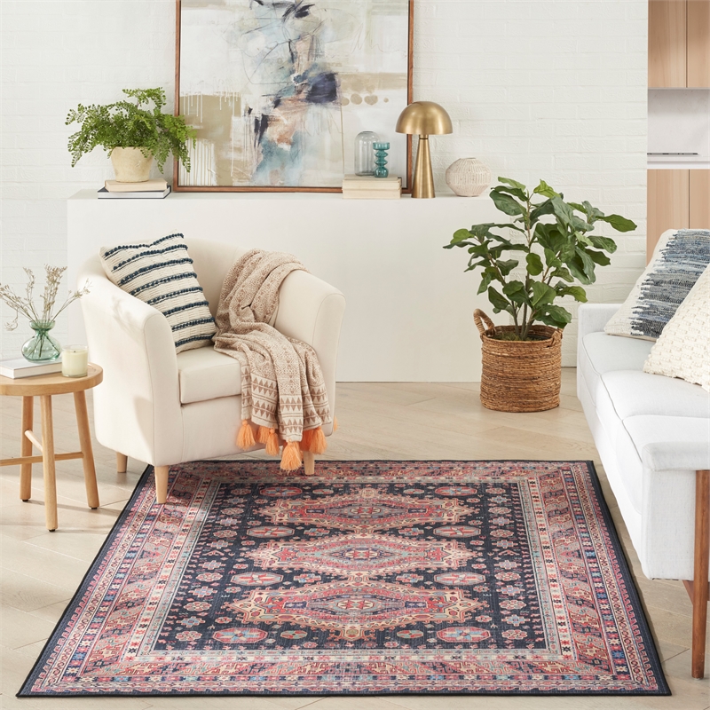 Nourison Vintage Home 5' x 7' Fabric Navy Blue Bohemian Indoor Rug