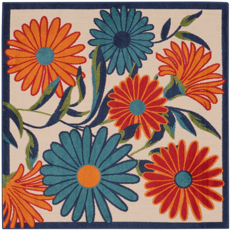 Nourison Aloha 5' x Square Multicolor Fabric Contemporary Area Rug (5' Square)