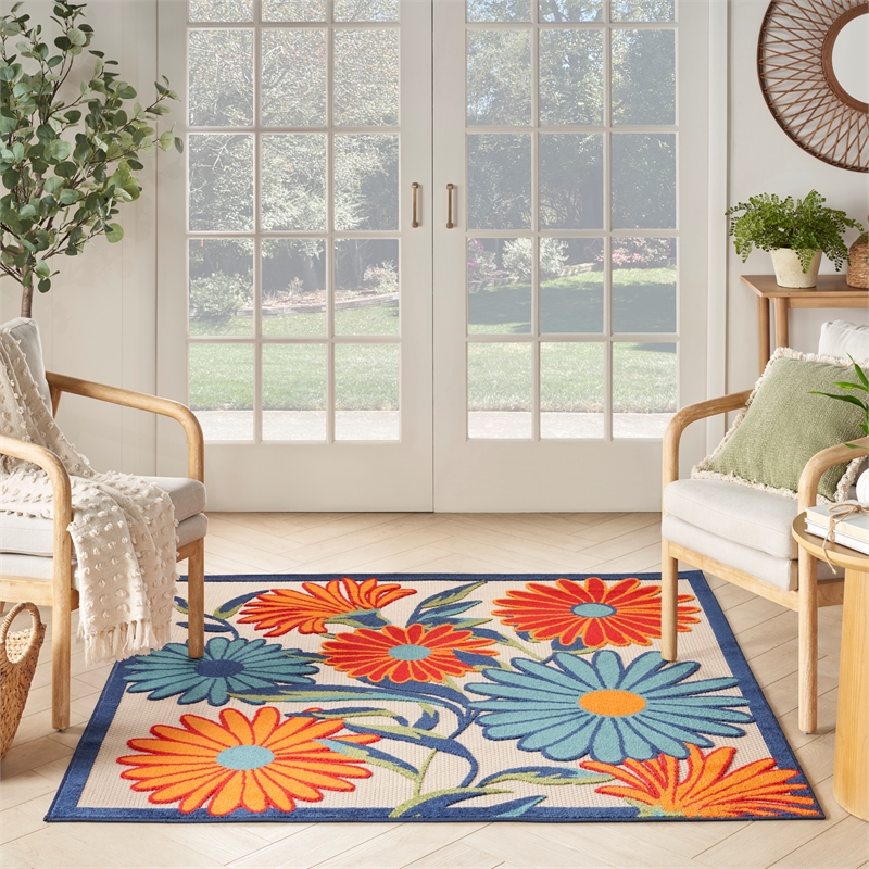 Nourison Aloha 5' x Square Multicolor Fabric Contemporary Area Rug (5' Square)