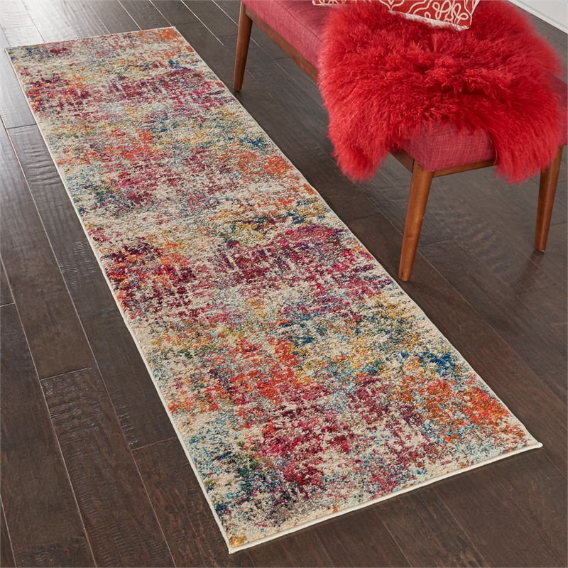 Celestial 2' x 6' Pink/Multicolor Modern & Contemporary Fabric Indoor Rug