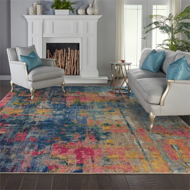 Celestial 9' x 12' Blue/Yellow Modern & Contemporary Fabric Indoor Rug