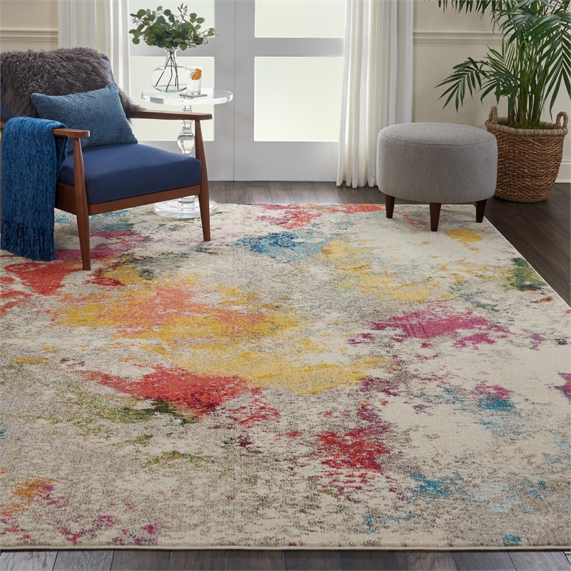 Celestial 9' x 12' Ivory/Multi-Color Fabric Modern & Contemporary Indoor Rug