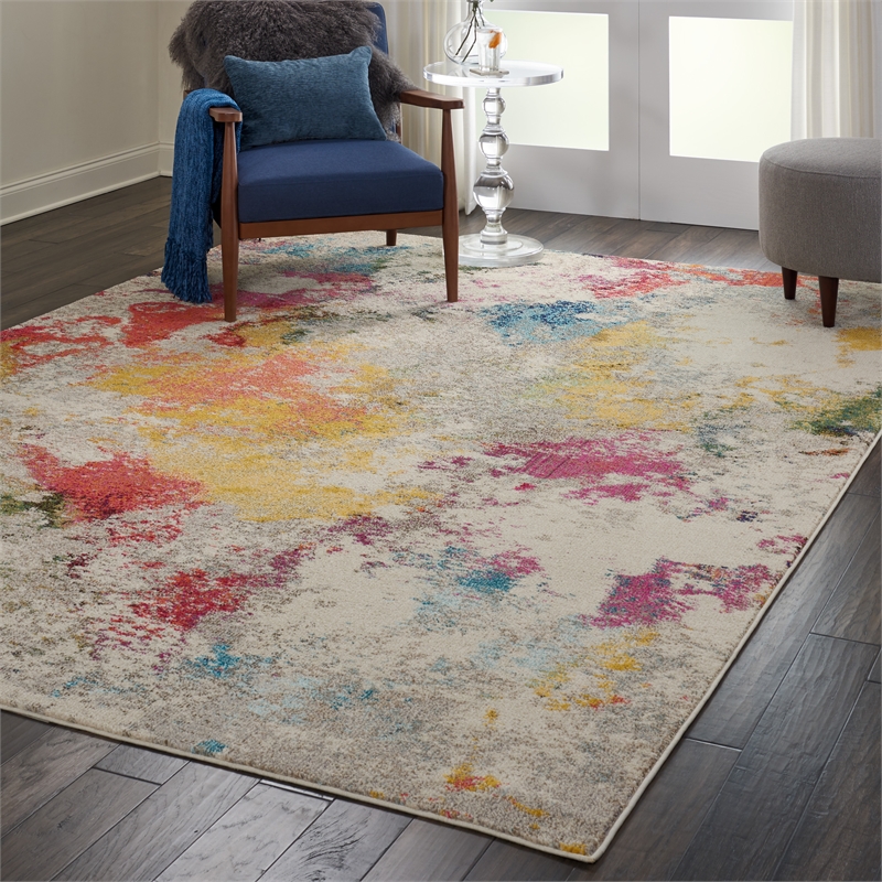 Celestial 9' x 12' Ivory/Multi-Color Fabric Modern & Contemporary Indoor Rug