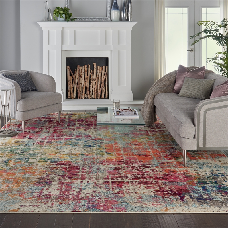 Celestial 9' x 12' Pink/Multi-Color Fabric Modern & Contemporary Indoor Rug