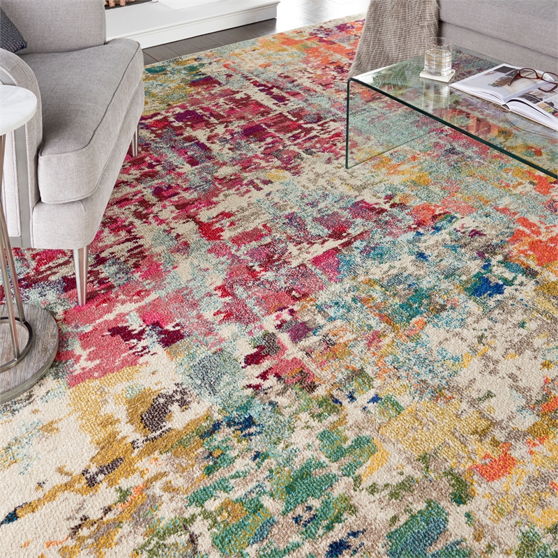Celestial 9' x 12' Pink/Multi-Color Fabric Modern & Contemporary Indoor Rug