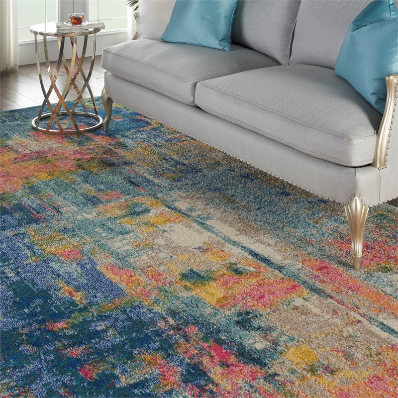 Celestial 10' x 14' Blue/Yellow Modern & Contemporary Fabric Indoor Rug