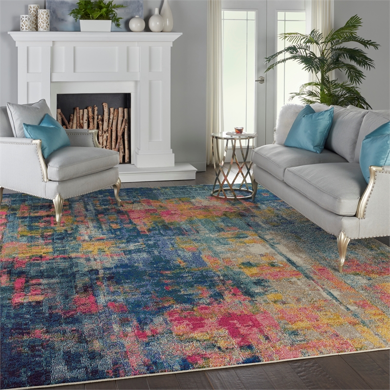 Celestial 10' x 14' Blue/Yellow Modern & Contemporary Fabric Indoor Rug