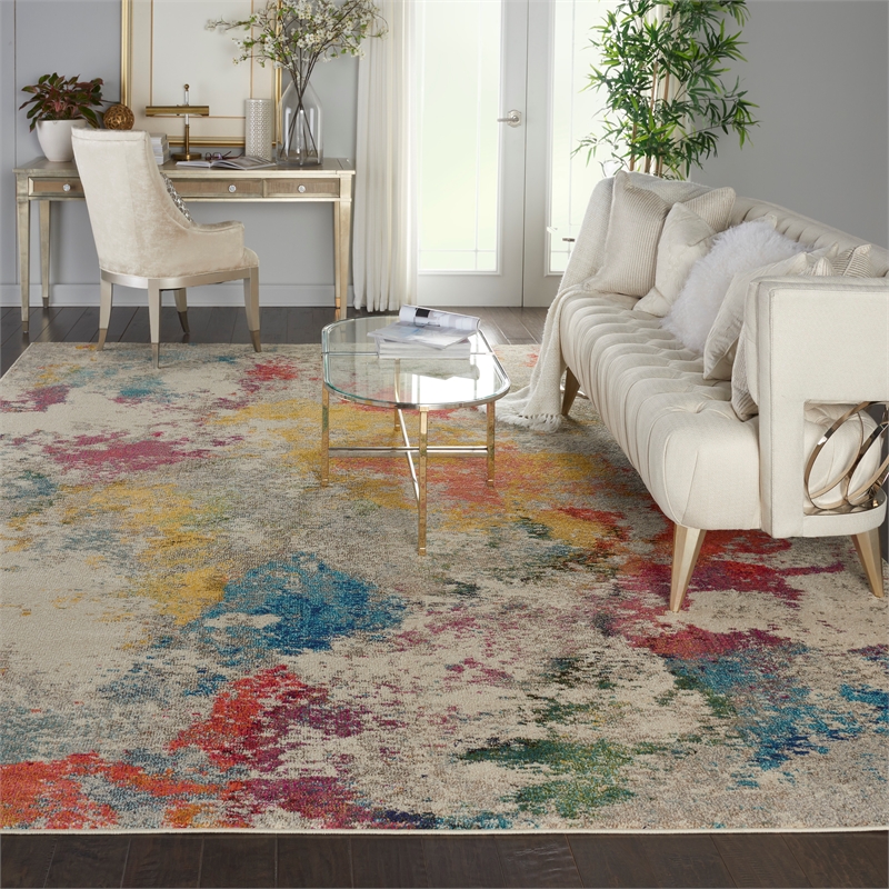 Celestial 10' x 14' Ivory/Multi-Color Fabric Modern & Contemporary Indoor Rug