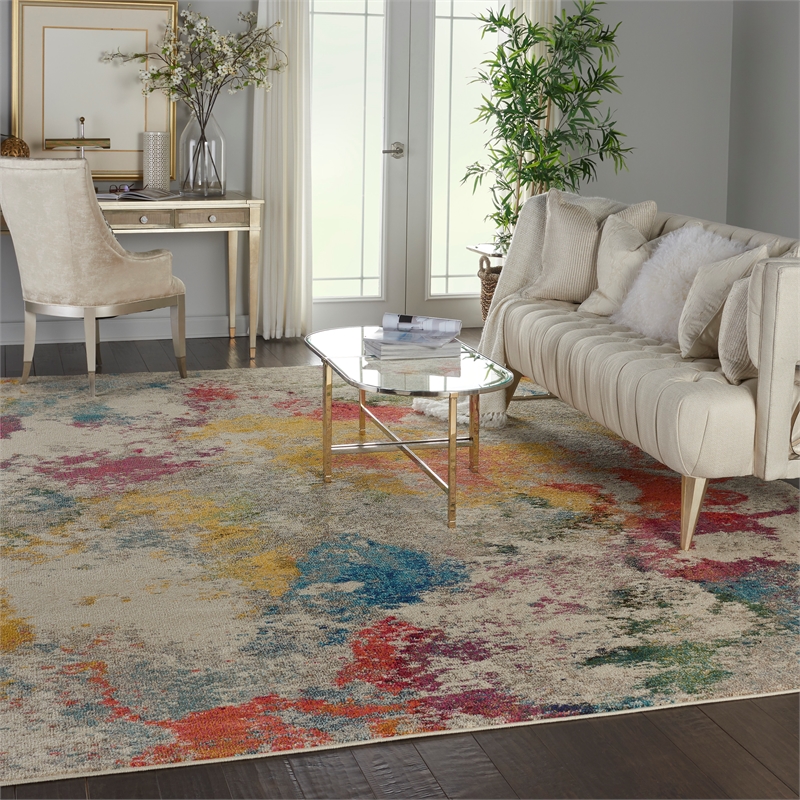 Celestial 10' x 14' Ivory/Multi-Color Fabric Modern & Contemporary Indoor Rug