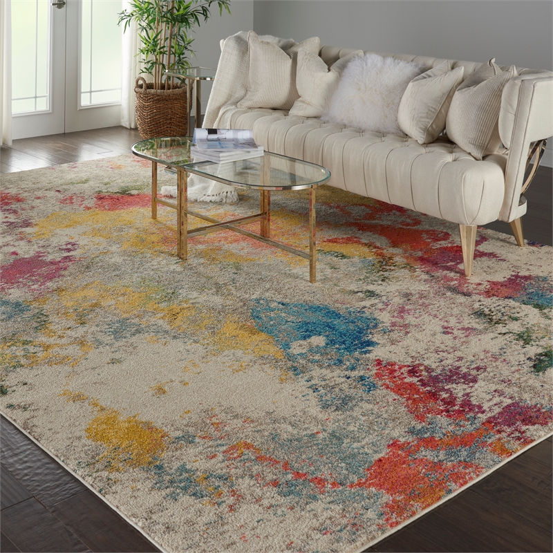 Celestial 10' x 14' Ivory/Multi-Color Fabric Modern & Contemporary Indoor Rug