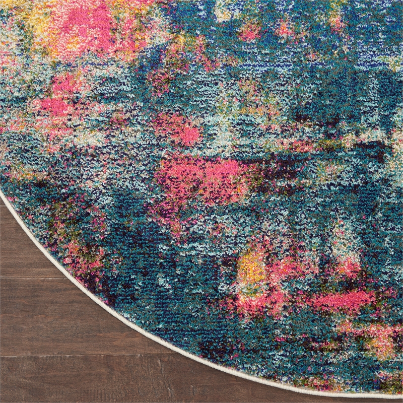 Celestial 4' x Round Blue/Yellow Modern & Contemporary Fabric Indoor Rug
