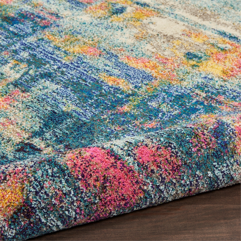 Celestial 4' x Round Blue/Yellow Modern & Contemporary Fabric Indoor Rug