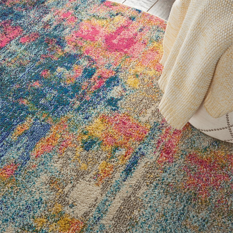 Celestial 4' x Round Blue/Yellow Modern & Contemporary Fabric Indoor Rug