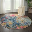 Celestial 4' x Round Blue/Yellow Modern & Contemporary Fabric Indoor Rug