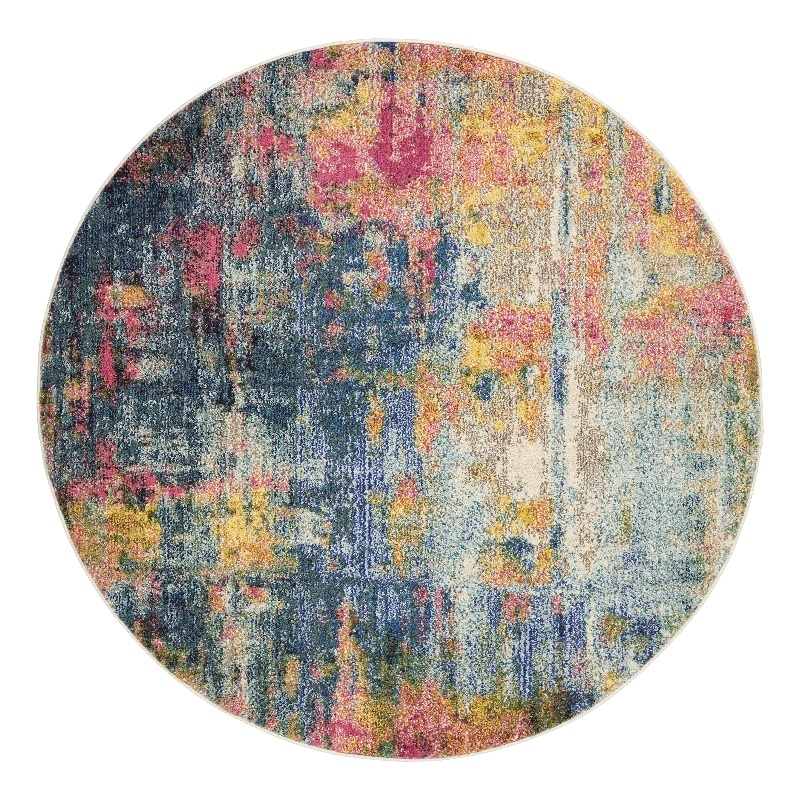 Celestial 4' x Round Blue/Yellow Modern & Contemporary Fabric Indoor Rug