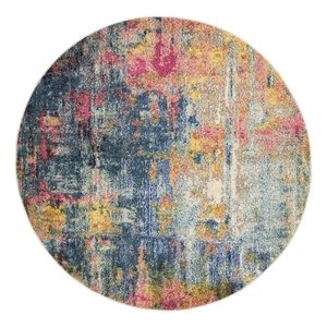 Celestial 4' x Round Blue/Yellow Modern & Contemporary Fabric Indoor Rug