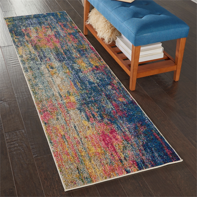 Celestial 2' x 6' Blue/Yellow Modern & Contemporary Fabric Indoor Rug