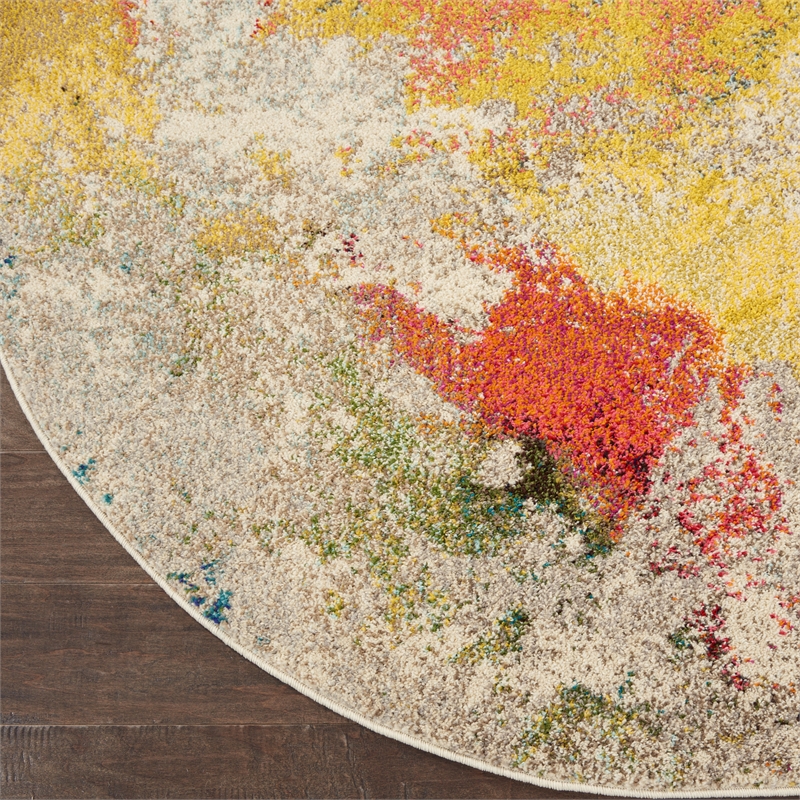 Celestial 4' x Round Ivory/Multicolor Modern & Contemporary Fabric Indoor Rug