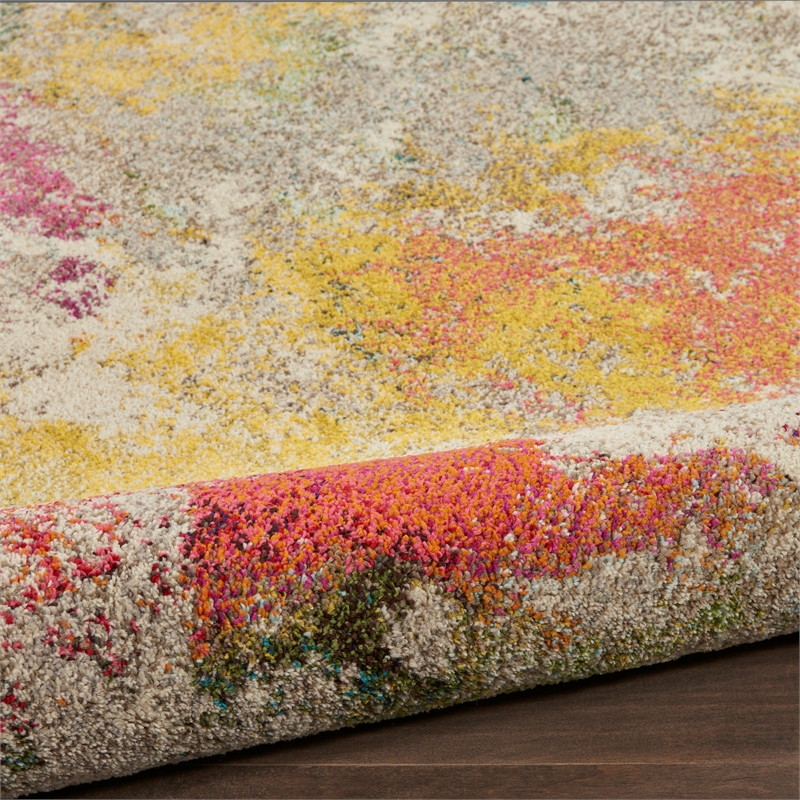 Celestial 4' x Round Ivory/Multicolor Modern & Contemporary Fabric Indoor Rug