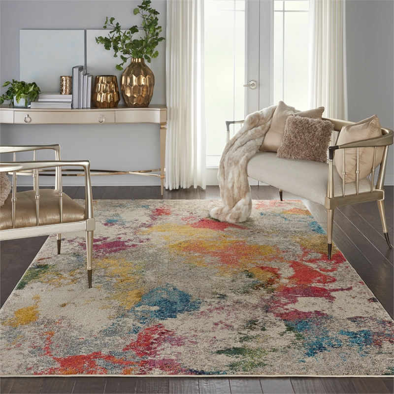 Celestial 7' x 10' Ivory/Multicolor Modern & Contemporary Fabric Indoor Rug