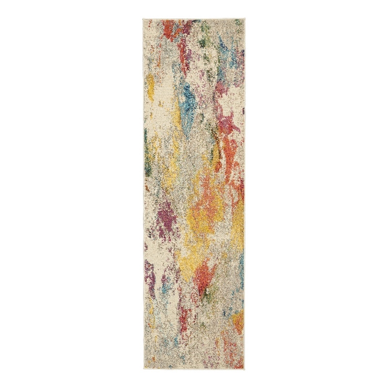 Celestial 2' x 6' Ivory/Multicolor Modern & Contemporary Fabric Indoor Rug