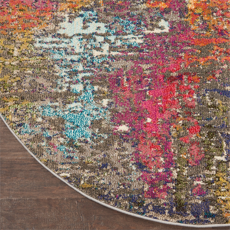 Celestial 4' x Round Sunset Modern & Contemporary Fabric Indoor Rug