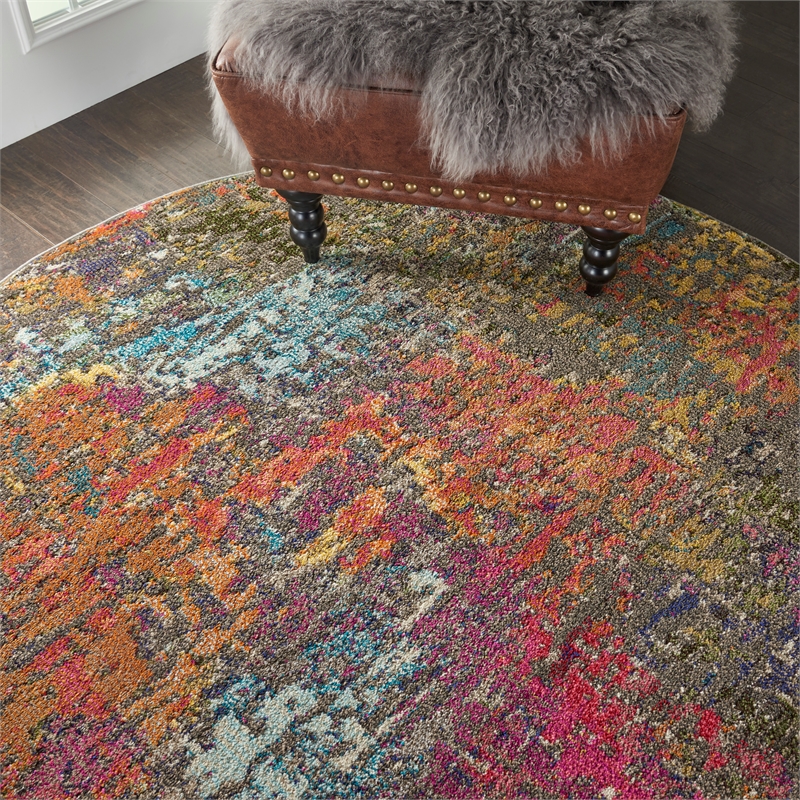 Celestial 4' x Round Sunset Modern & Contemporary Fabric Indoor Rug