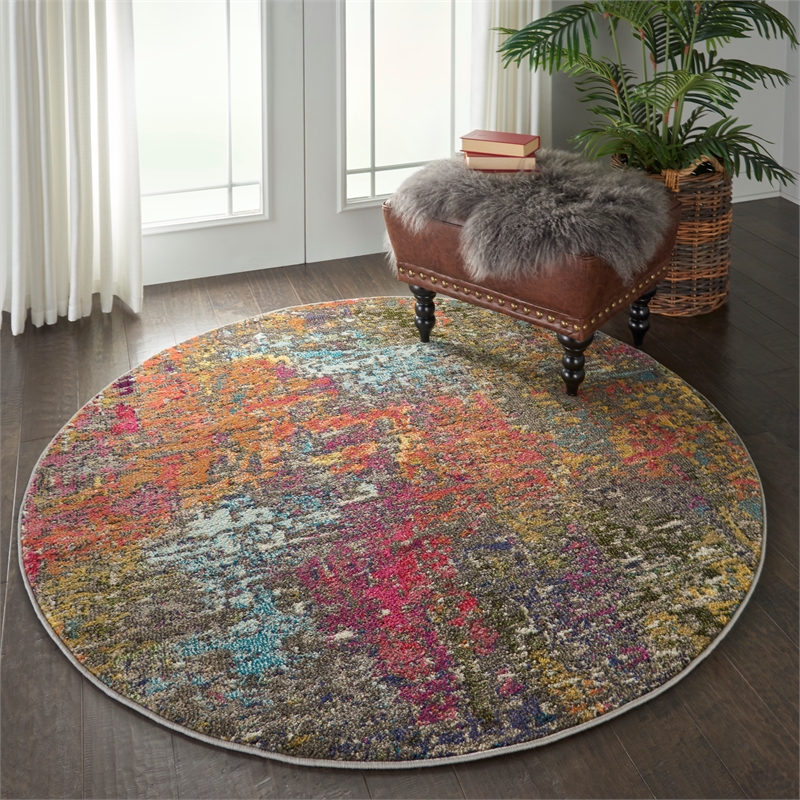 Celestial 4' x Round Sunset Modern & Contemporary Fabric Indoor Rug