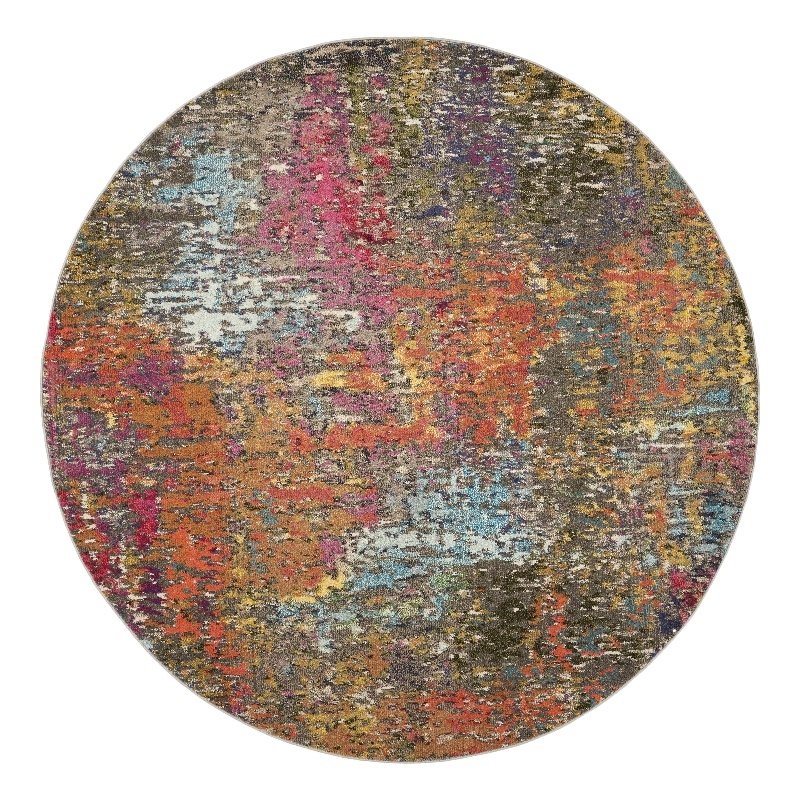 Celestial 4' x Round Sunset Modern & Contemporary Fabric Indoor Rug