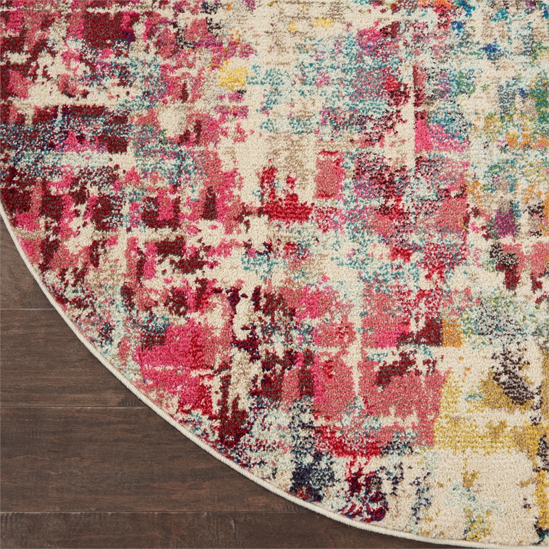 Celestial 4' x Round Pink/Multicolor Modern & Contemporary Fabric Indoor Rug