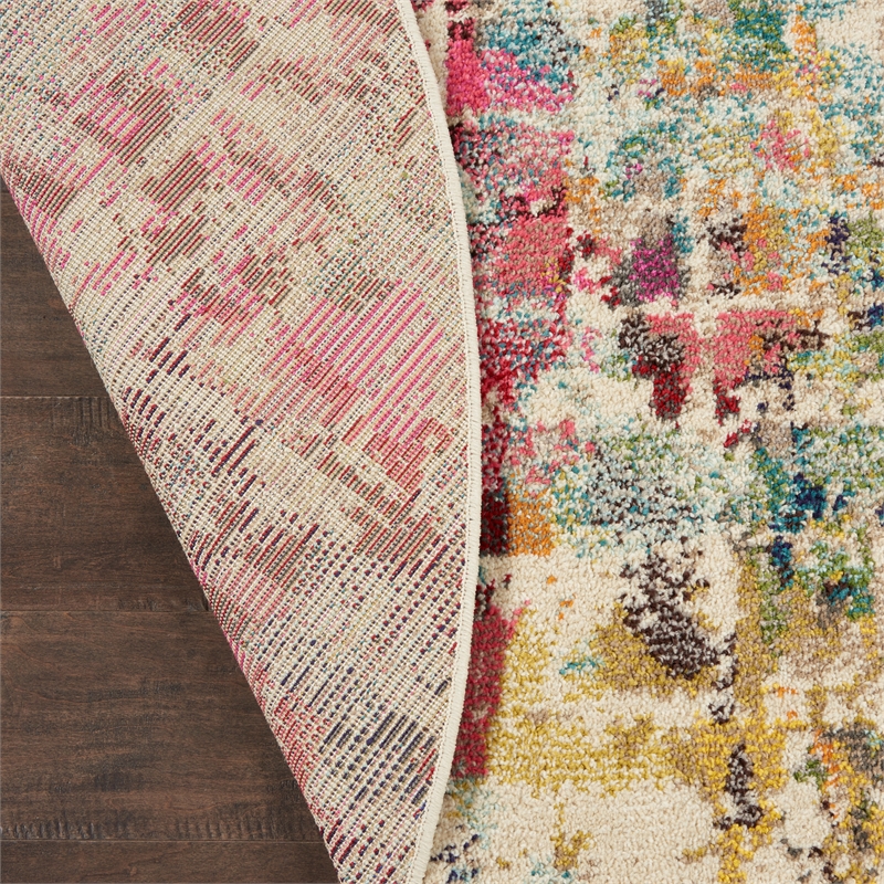 Celestial 4' x Round Pink/Multicolor Modern & Contemporary Fabric Indoor Rug