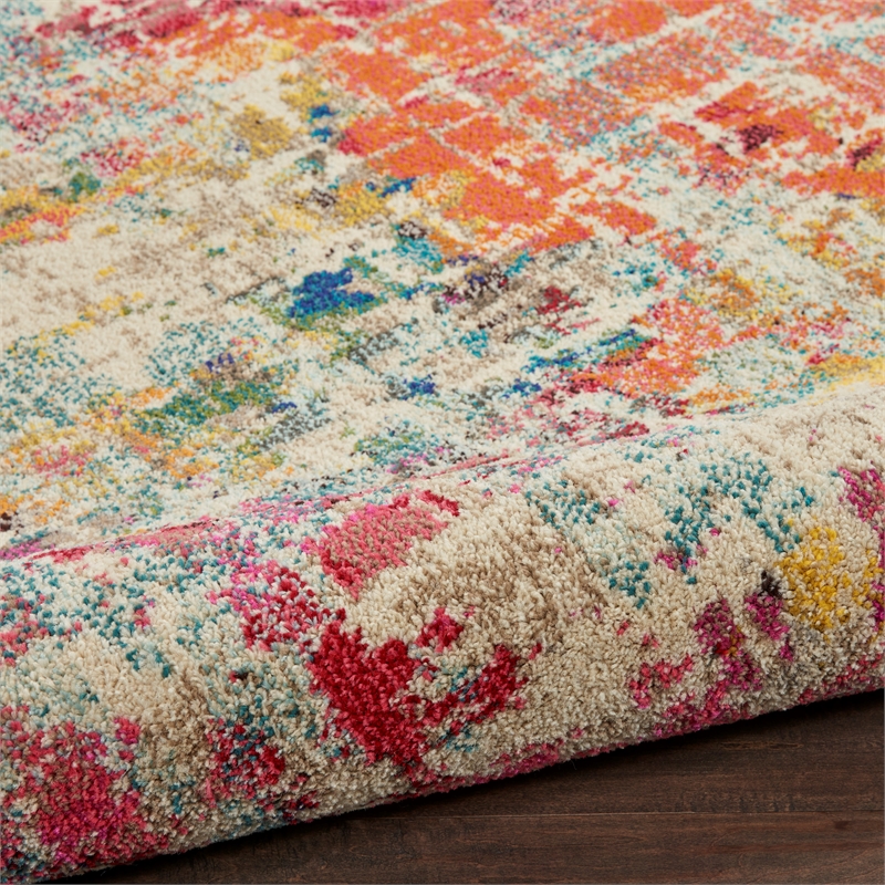 Celestial 4' x Round Pink/Multicolor Modern & Contemporary Fabric Indoor Rug