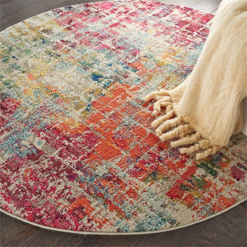 Celestial 4' x Round Pink/Multicolor Modern & Contemporary Fabric Indoor Rug