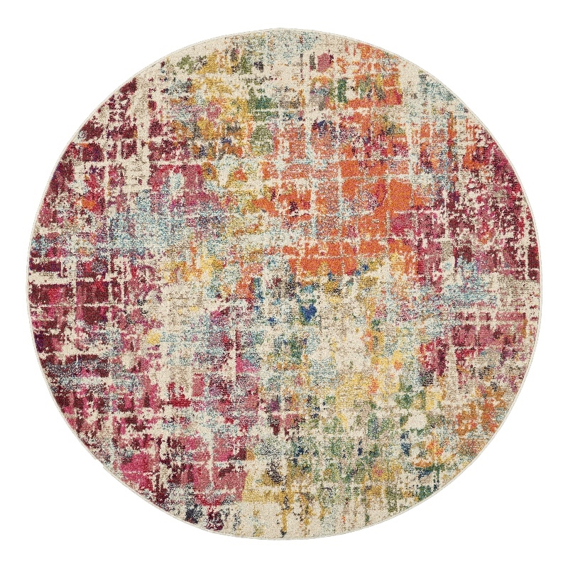 Celestial 4' x Round Pink/Multicolor Modern & Contemporary Fabric Indoor Rug