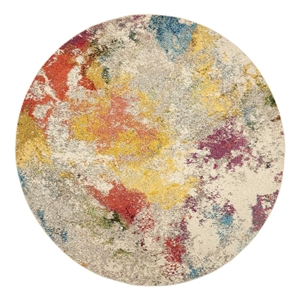Celestial 7'10&quot x Round Ivory/Multicolor Modern & Contemporary Fabric Indoor Rug